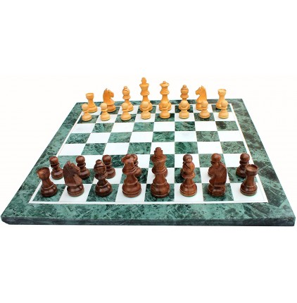 16 Green and White Marble Chess Set with Green Border