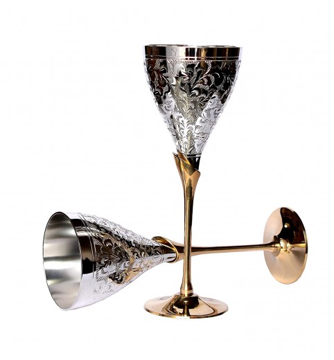 eSplanade Engraved Brass Goblet Champagne Glasses Flutes Coupes