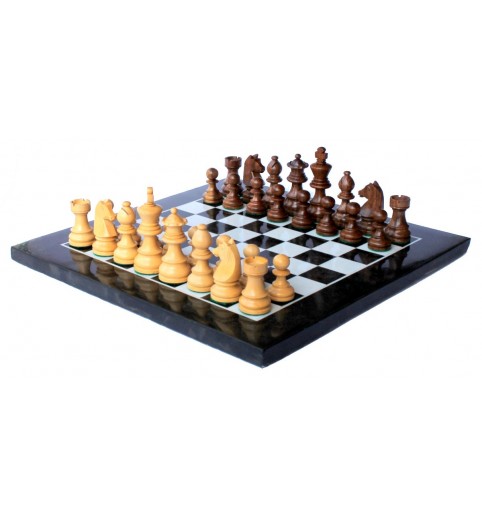 StonKraft - 12 x 12 Stone Inlaid Chess Game Board with Wooden