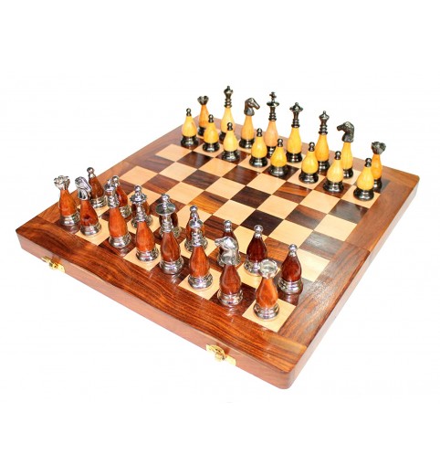 StonKraft 12 x 12 Stone Chess Board with Wooden Base - Chess Game