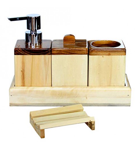 Wood Bathroom Accessories Set, Wooden Soap Dispenser, Toothbrush Holder,  Soap Dish 