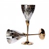 StonKraft Engraved Brass Goblet Champagne Glasses Flutes Coupes Wine Glass Set Silver Thick