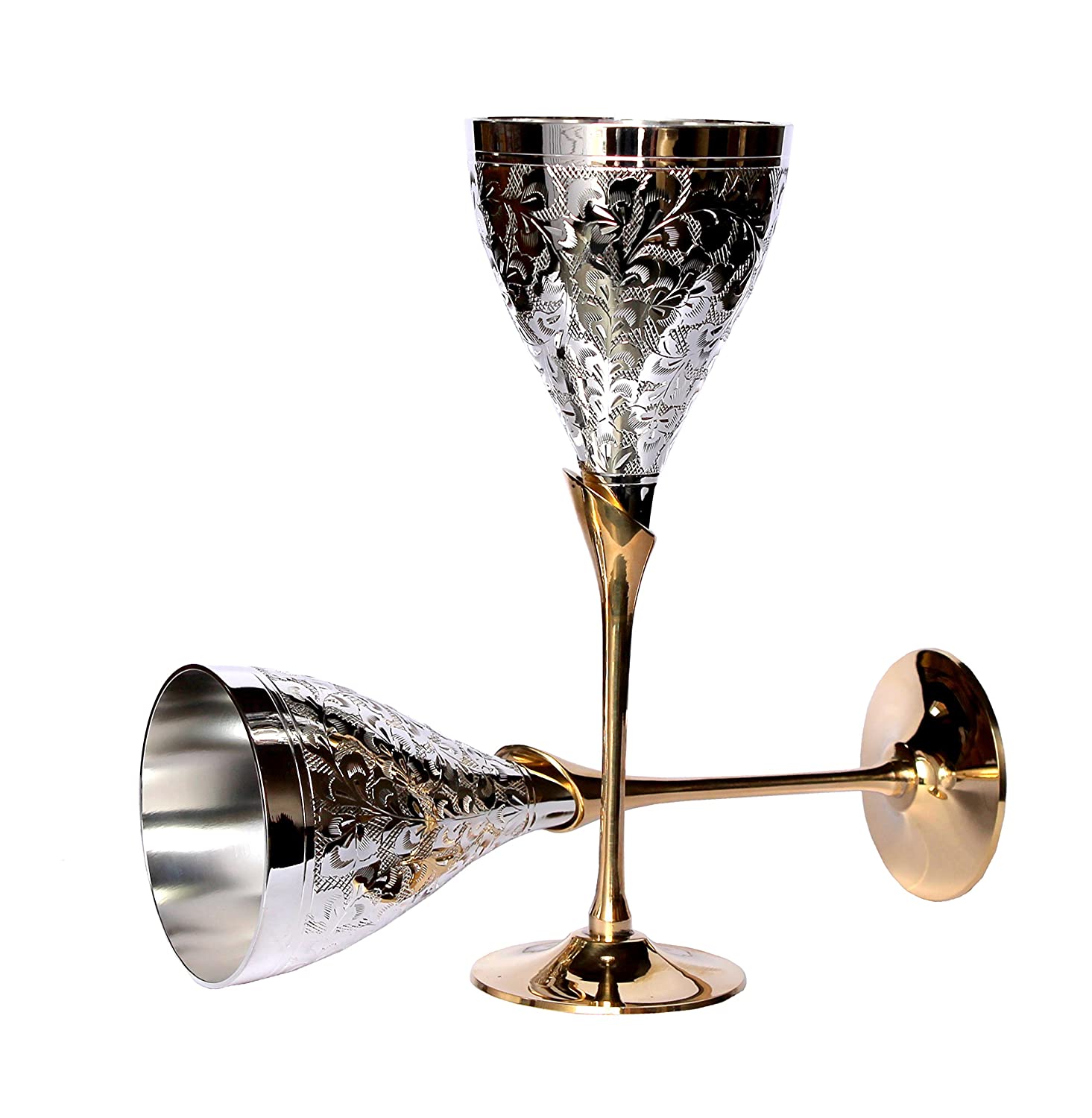 eSplanade Engraved Brass Goblet Champagne Glasses Flutes Coupes Wine Glass  Set (Thick) - StonKraft