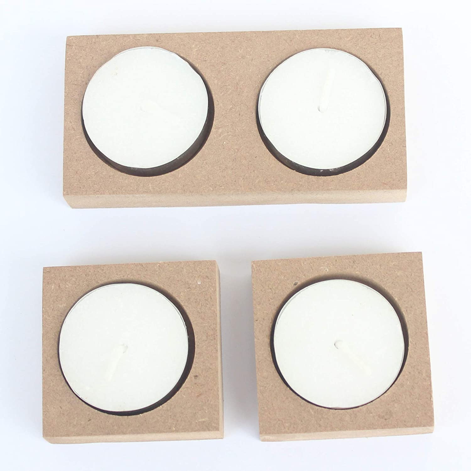 IVEI Wooden MDF DIY Tea Light Candle Holder with Candles - Set