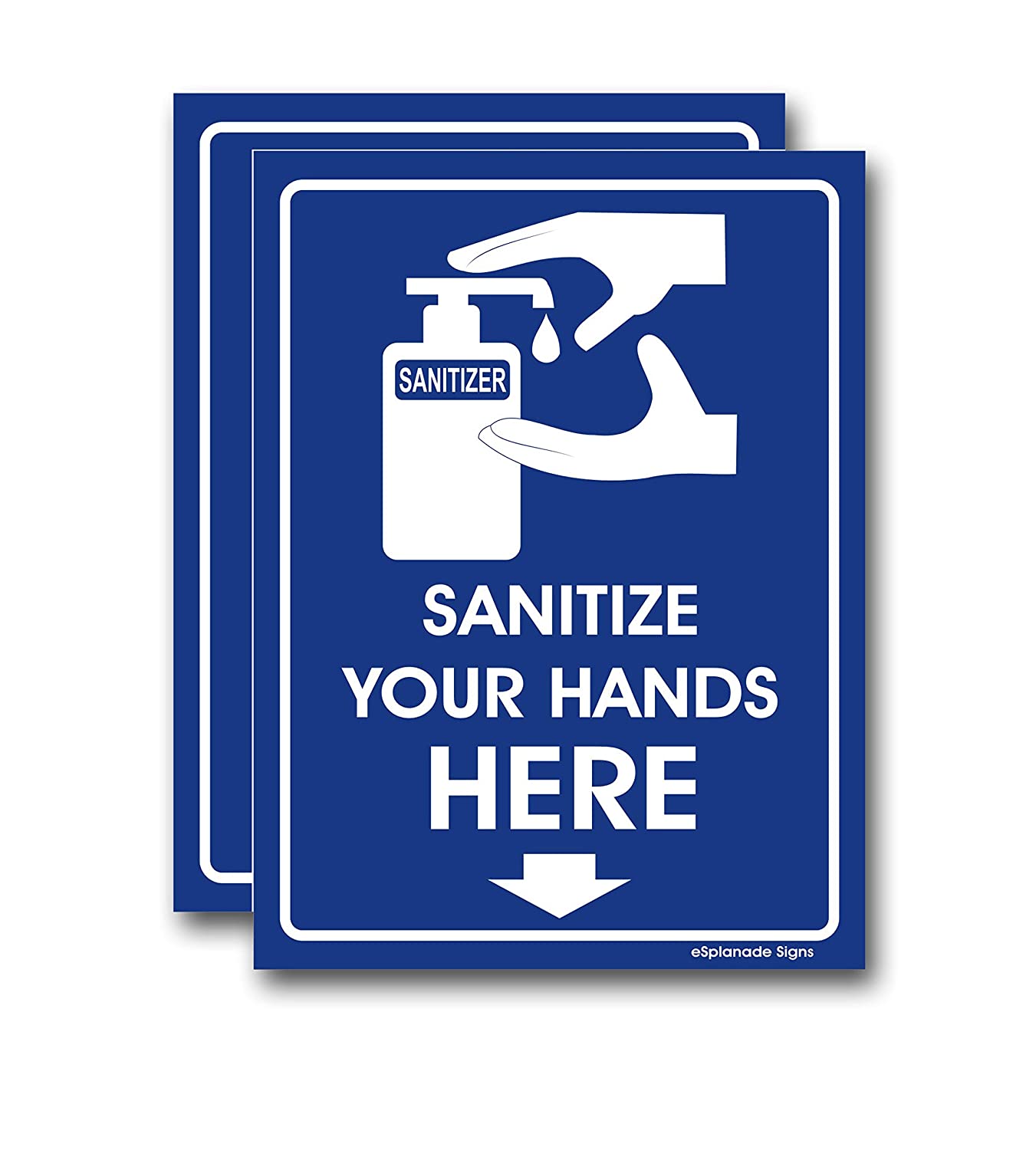 Esplanade 2 Pcs Sanitize Your Hands Here Sign Sticker Decal Easy To Mount Weather Resistant 9695