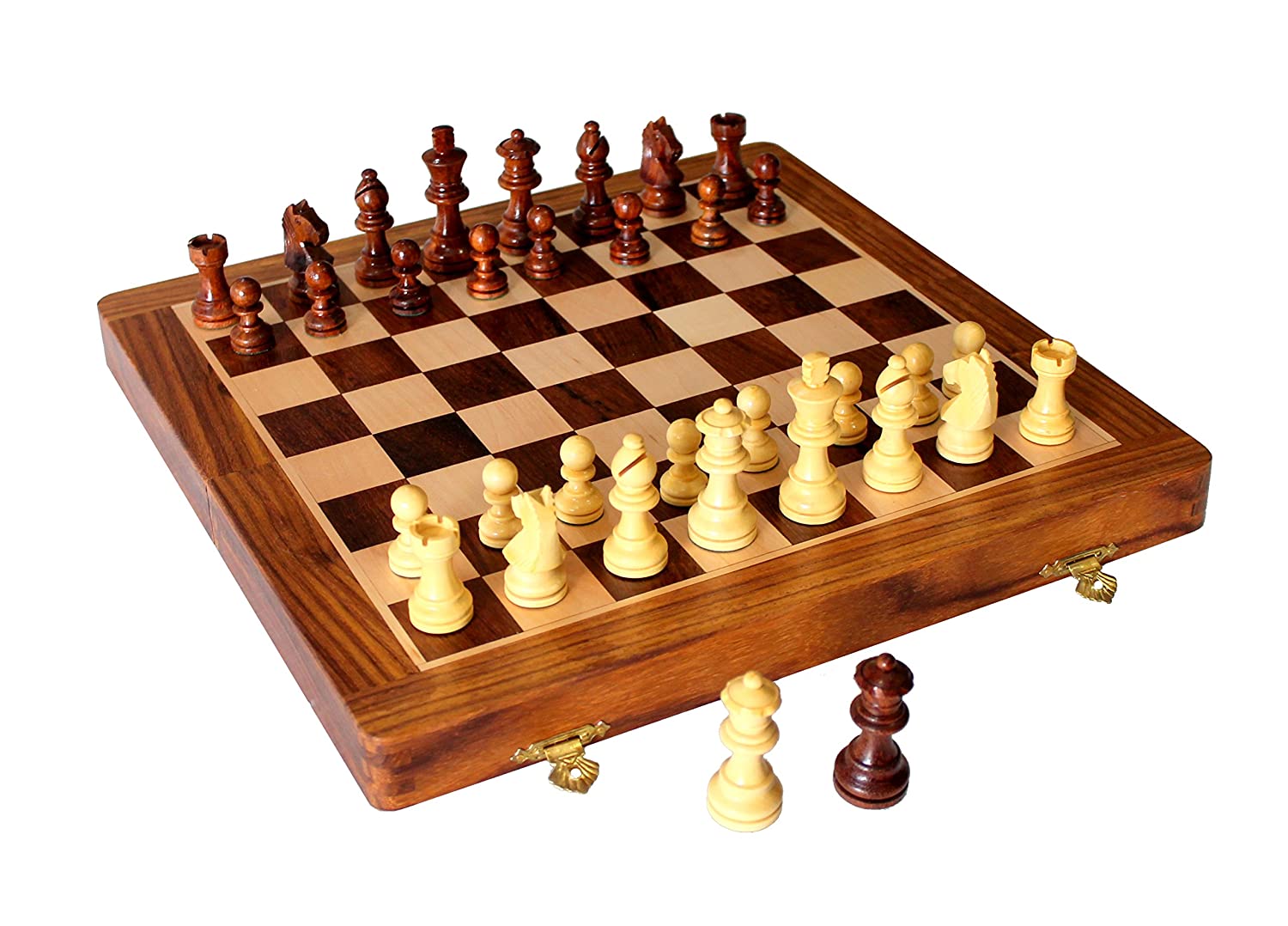 StonKraft 18 x 18″ Collectible Wooden Folding Chess Game Board Set+Wooden  Crafted Pieces with Extra Queen