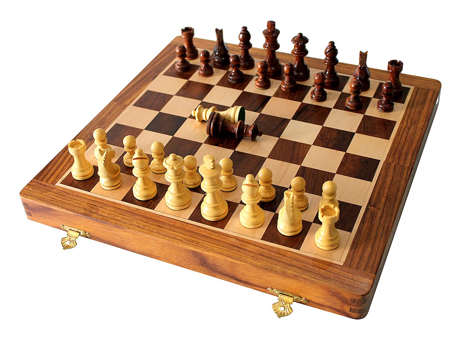 StonKraft 18 x 18″ Collectible Wooden Folding Chess Game Board Set+Wooden  Crafted Pieces with Extra Queen