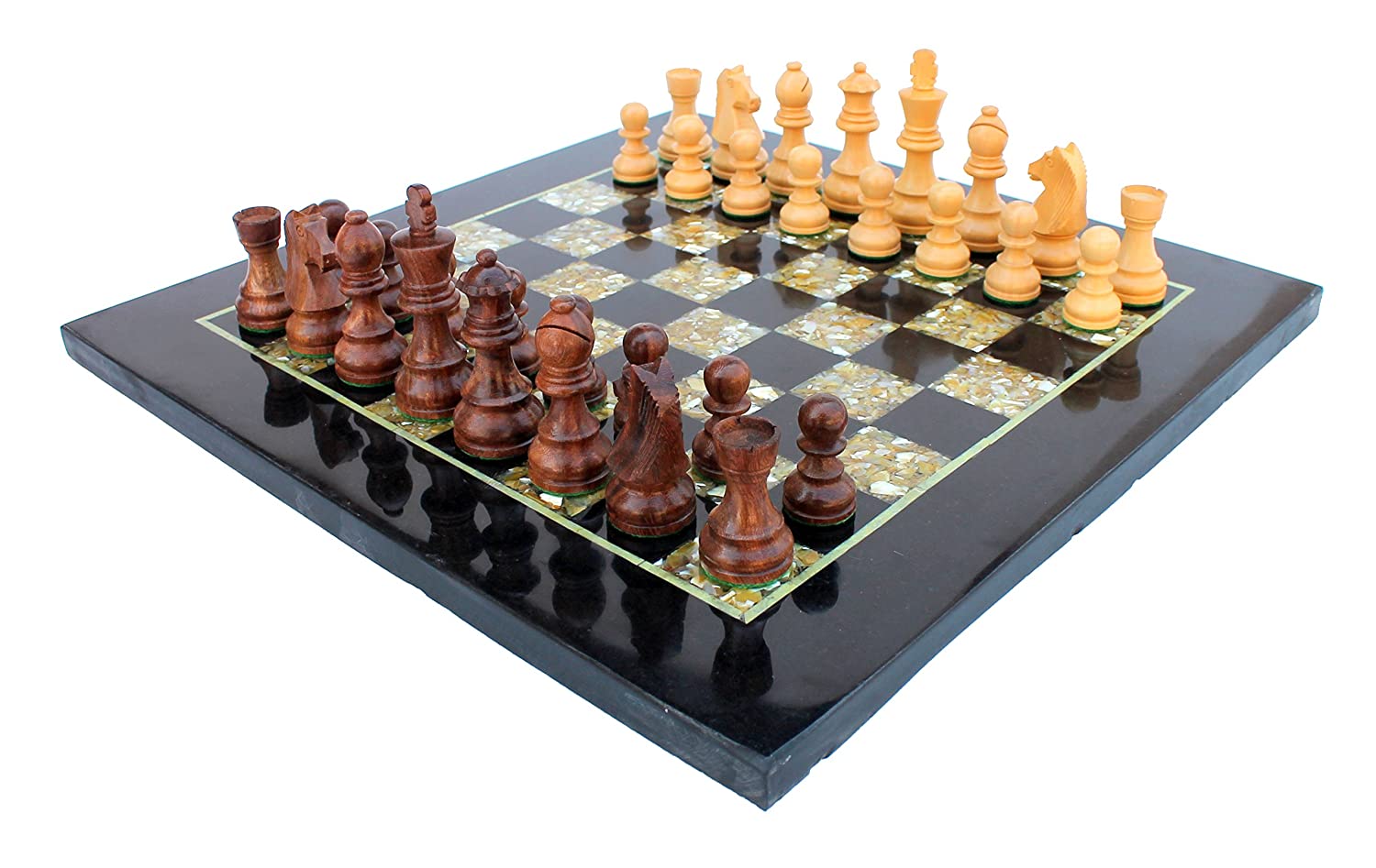 StonKraft - 8 X 8 Chess Board with Wooden Base with Stone Inlaid & Stone  Pieces Game Set