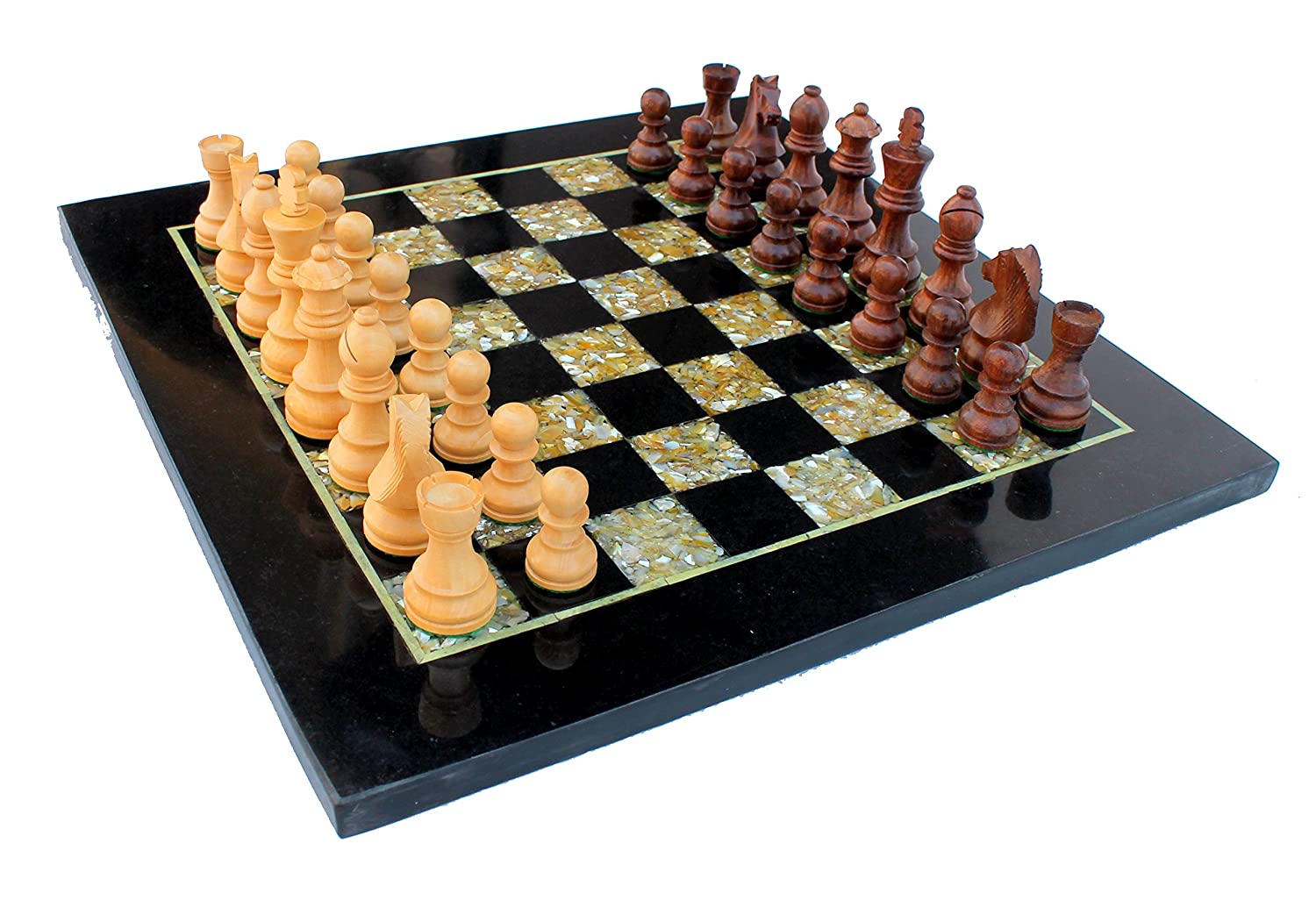 StonKraft - 8 X 8 Chess Board with Wooden Base with Stone Inlaid & Stone  Pieces Game Set