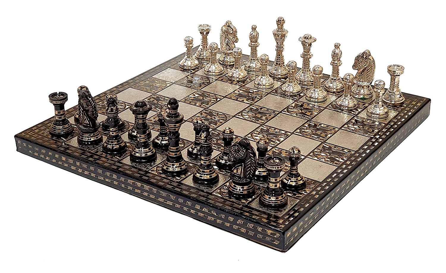 StonKraft 12 x 12 Stone Chess Board with Wooden Base - Chess Game