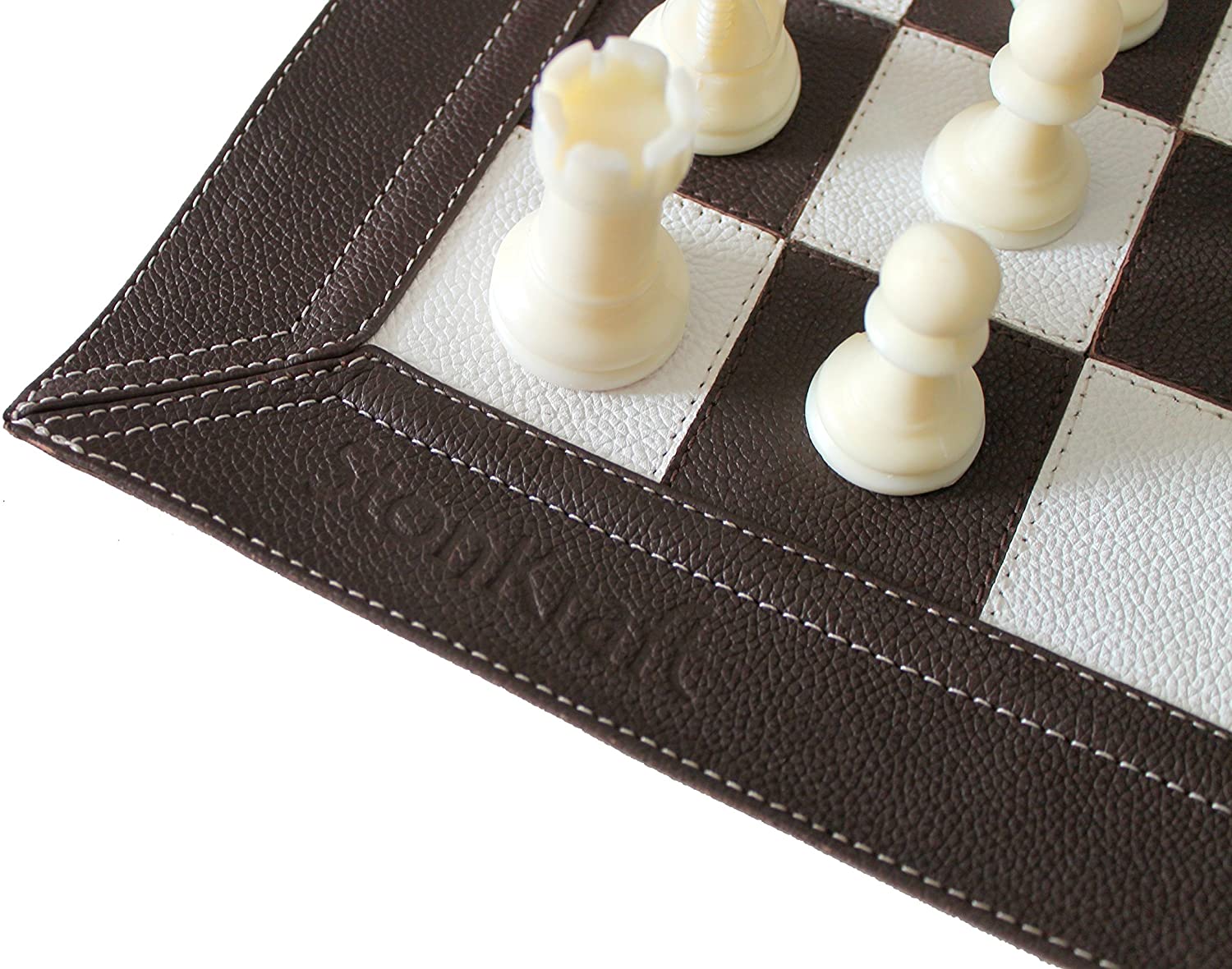 Stonkraft 19 x 19 Genuine Leather Roll-Up Tournament Chess Set - with  Wooden Chess Pieces - Dark Tan Color - StonKraft