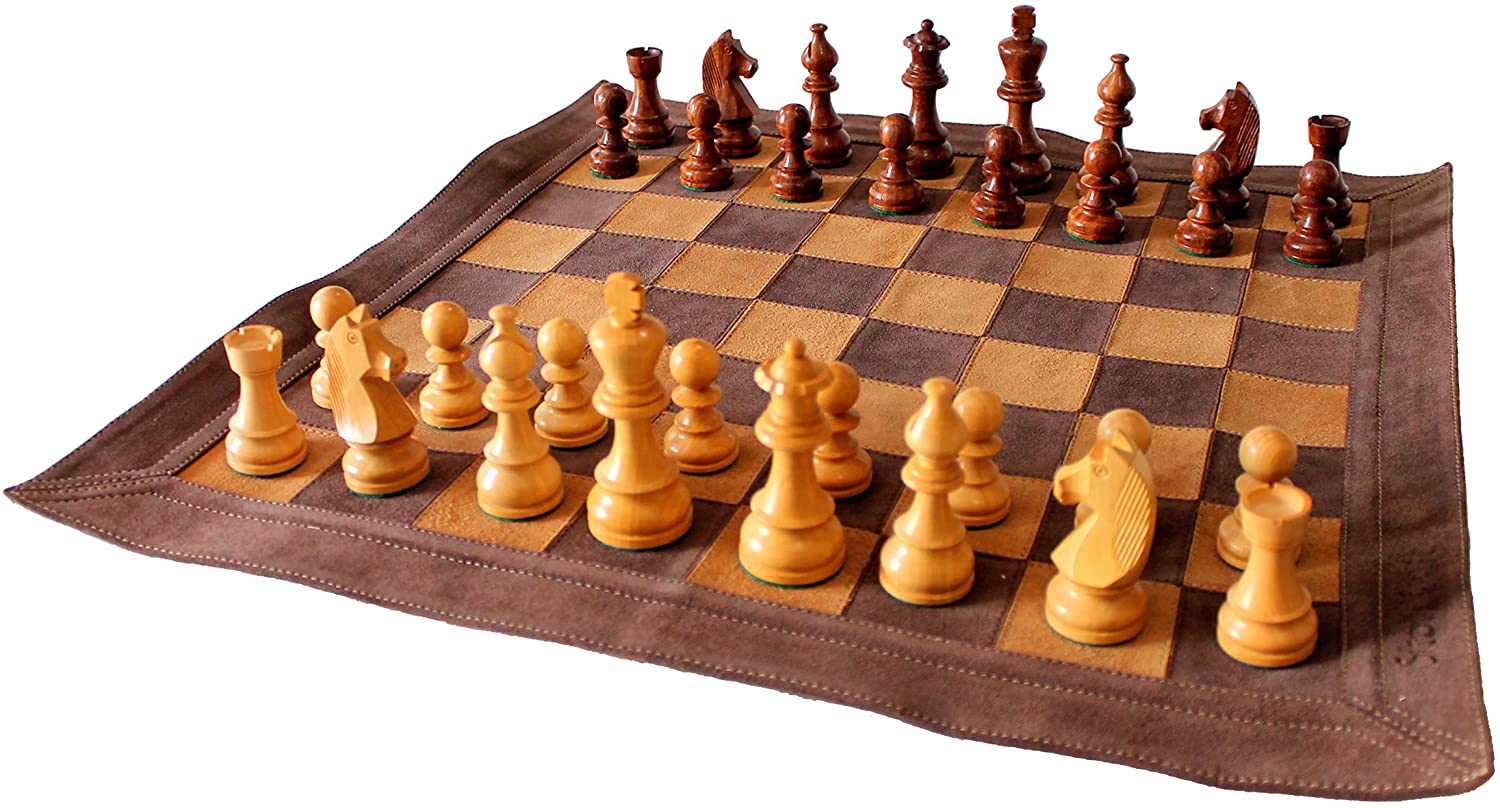 Stonkraft 19 x 19 Genuine Leather Roll-Up Tournament Chess Set - with  Wooden Chess Pieces - Dark Tan Color - StonKraft