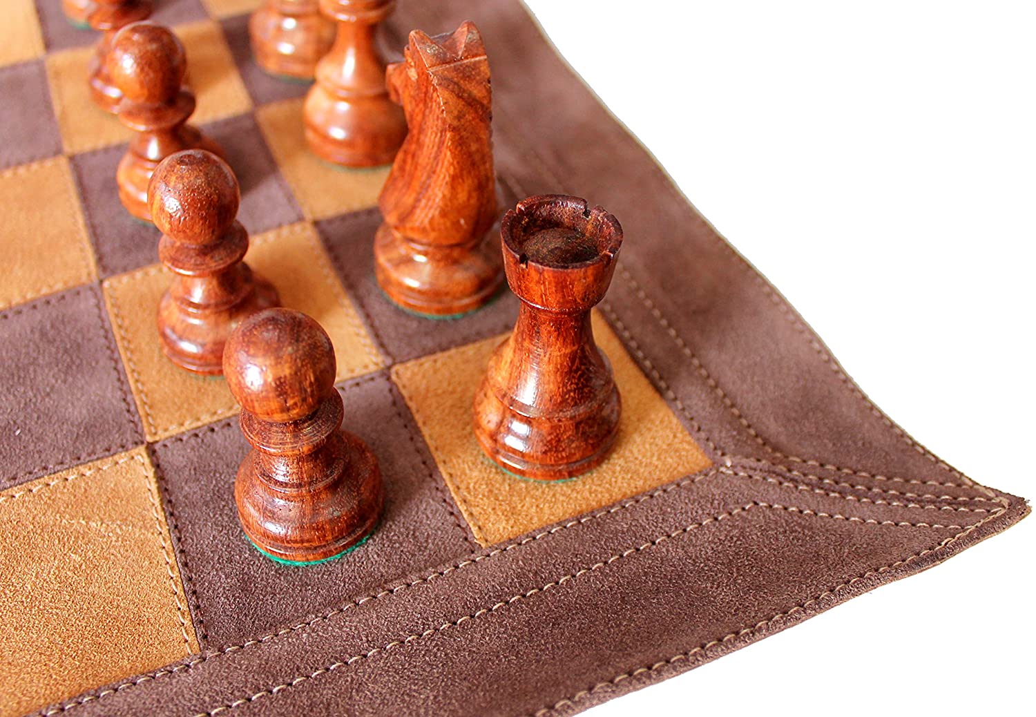 Stonkraft 19 x 19 Genuine Leather Roll-Up Tournament Chess Set - with  Wooden Chess Pieces - Dark Tan Color - StonKraft