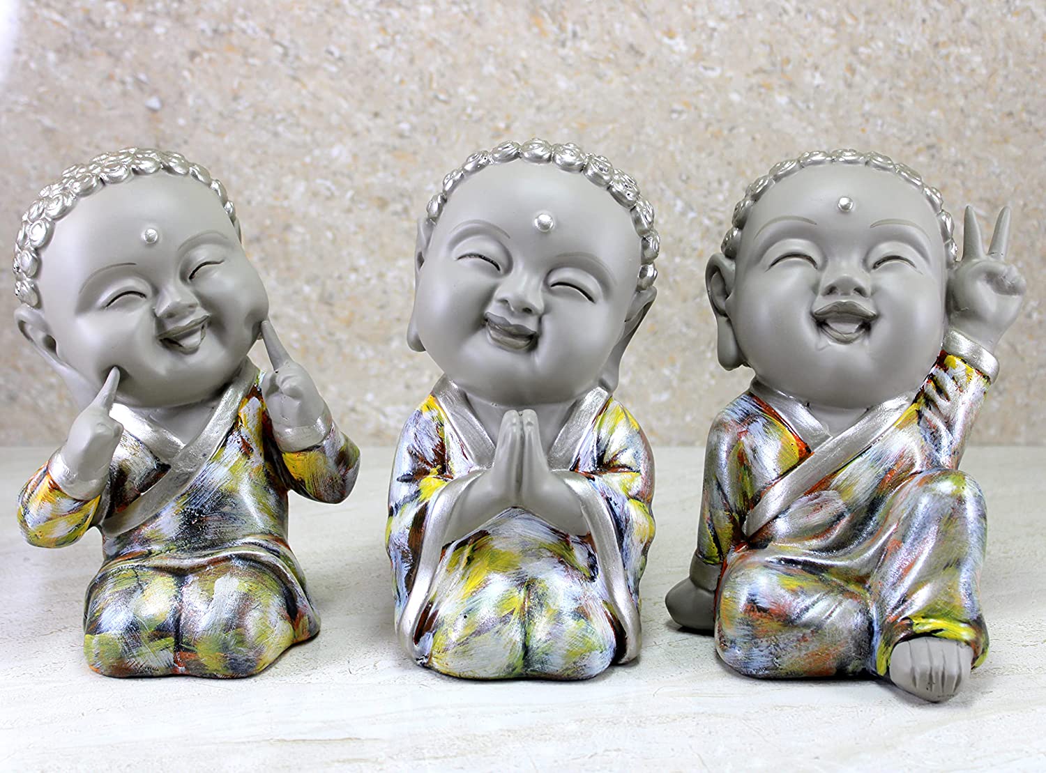 eSplanade Resin Baby Happy Buddha Statue Set of 3 Fengshui