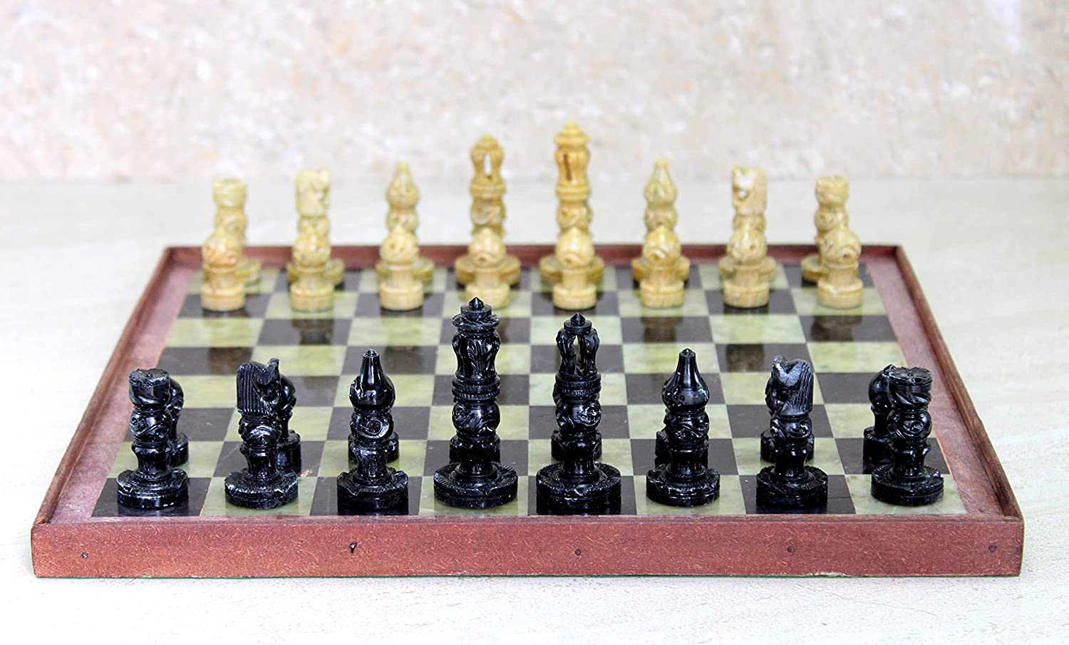 Luxury black leather and marble chess set board with roman chessmen