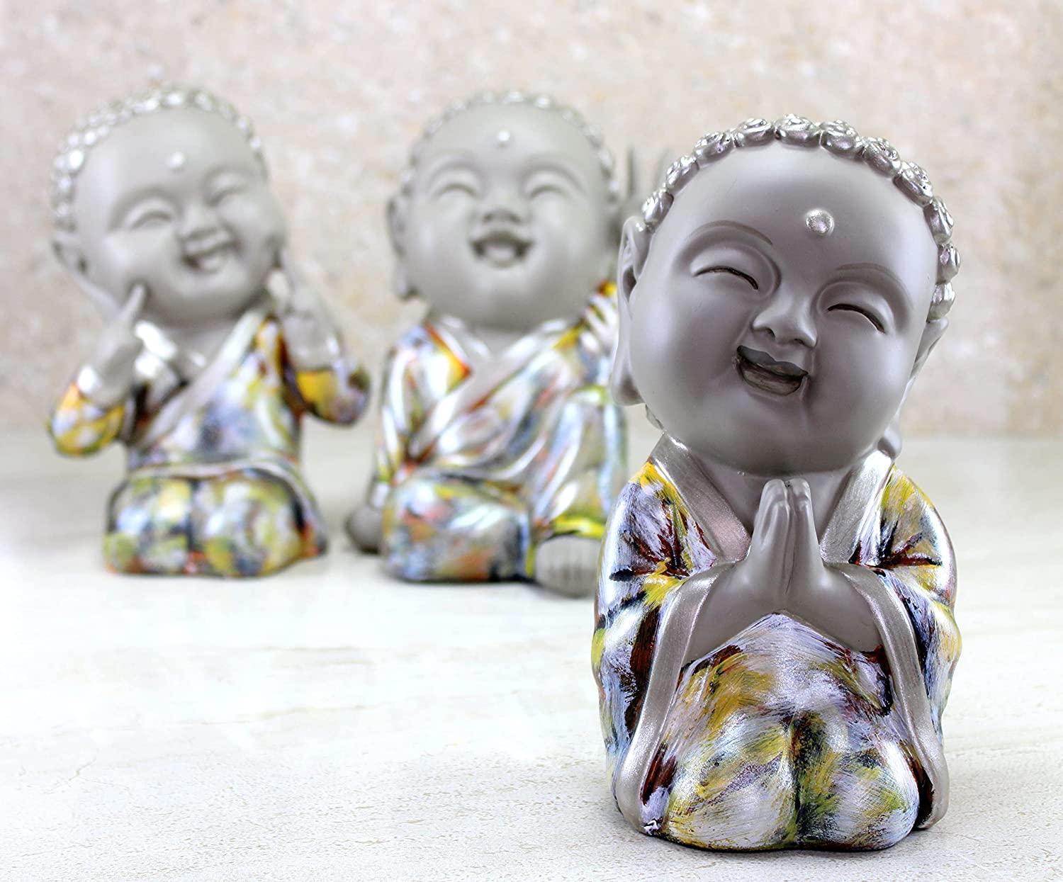 eSplanade Resin Baby Happy Buddha Statue Set of 3 Fengshui