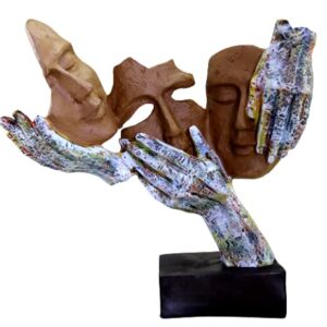 eSplanade Resin Human Faces - Zen Sculpture Showpiece | Face Expressions Statement Pieces | See No Evil, Hear No Evil, Speak No Evil | Home Decor | Brown-Multi - 10" Inches