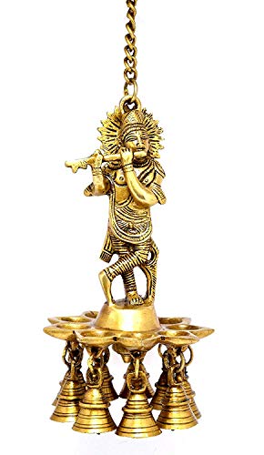 eSplanade - Krishna Wall Hanging Diya with Bells & Chain | Oil Lamp | Home Decor | Diya, Deepak, Deepam - Brass