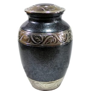 eSplanade Brass Cremation Urn Memorial Jar Pot Container | Full Size Urn for Funeral Ashes Burial | Engraved Metal Urn | Black - 8" Inches