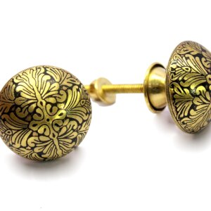 eSplanade Brass Engraved Door Knobs Cupboard Pulls Knobs Drawer Handles Almirah Hooks - Set of 2 - Black-Golden Leaf Design (‚Äö?Ñ?©Black-Golden Leaf)