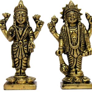 eSplanade Brass Lakshmi Narayan Pair - Lord Vishnu with Laxmi Idol Murti Statue Sculpture - 3" Inches | Pooja Idols | Home Decor