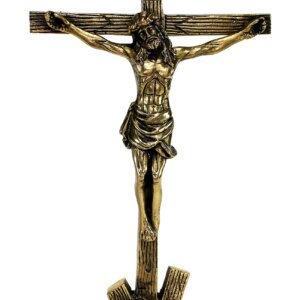 eSplanade Brass Christian Cross Jesus Christ Statue in Antique Finish (12" Jesus Cross)