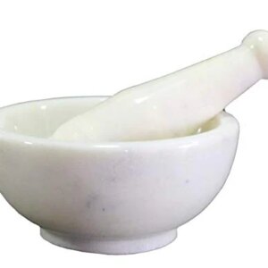 KLEO 6" Wide (BIG SIZE) Natural Stone Mortar and Pestle Set as Spice Grinder Medicine Masher - Okhli And Musal (White)