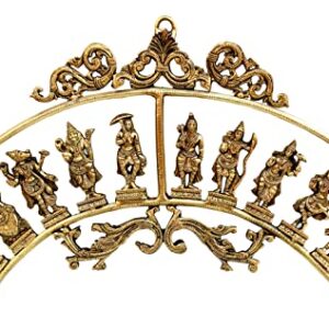 eSplanade - Brass Vishnu Dashavatar Dashavatara Dasavatharam - Ten Incarnations Avtars - Ten Incarnations of Lord Vishnu - Wall Hanging (13 Inch)