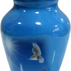 eSplanade Metal Mini Cremation Urn Keepsake Memorial Jar Pot Container |Small Urn for Funeral Ashes Burial | White Pigeon Printed Keepsake | Blue - 3" Inches