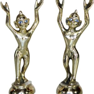 Brass Made Shri Nitai Gaura (Chaitanya and Nityanand Mahaprabhu) Brass Idol (4.5")