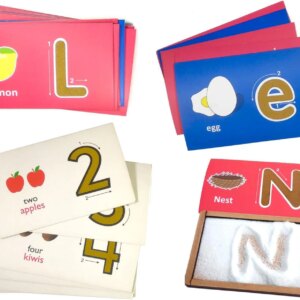 MFM TOYS Montessori Sandpaper Letters Tactile English Flashcards Combo (English Uppercase + Lowercase + Numerals + Sand Tray) | Most Comprehensive Early Learning Flashcards