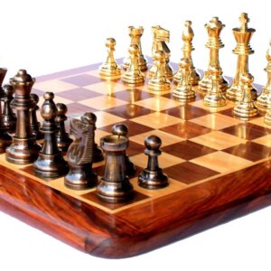 15" x 15? Collectible Acacia Wood Chess Game Board Set+Brass Crafted Pieces (Delivered Within 7 Days)