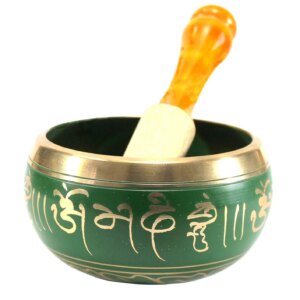 eSplanade - Tibetan Buddhist Singing Bowl Prayer Instrument With Striker Stick | Ohm Bell | Om Bowl | Meditation Bowl | Music Therapy (4" Green)