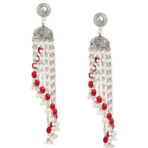 Binnis wardrobe Dual-Toned textured long jhumka with hanging pearl handcrafted earrings