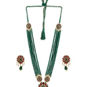 Binnis wardrobe green beaded five lines Beautiful handcrafted menakari lotus necklace set