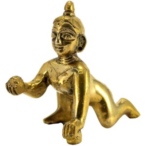 StonKraft Brass Krishna Laddoo Gopal Kanha Makhan Chor Statue Idol Murti Sculpture (Small Size)