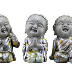 eSplanade Baby Buddha Statue for Home Decor, Set of 3 | Little Happy Buddha for Office Table Desk, Shelf | Small Laughing Buddha Doll | Feng Shui | Resin Idol & Figurine | House Warming Gifts, 7 Inch