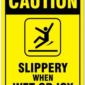 Esplanade Caution - Slippery When Wet Or ICY Sign Sticker Decal - Easy to Mount Weather Resistant Long Lasting Ink (Size 10"x7")