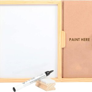 IVEI MDF Wood White Board with Duster & Chalk, Dry Erase Board with DIY Panel for Room Decor, 14x11x0.75 in - Brown & White