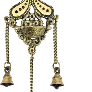 ESPLANADE Brass Diya with Bells Wall Hanging for Decoration and Illumination | Brass Deepak Wall Hanging - Wall / Home Decor | 12.5" Inches - Golden