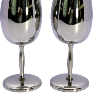 eSplanade Steel Wine Goblets Champagne Flutes Coupes Glasses - Set of 2 - Chrome Finish - 7" Inches Height