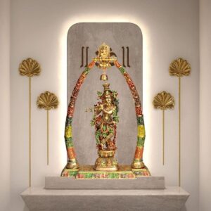 eSplanade Brass Krishna Murti Idol Statue Sculpture (Very Big Size - 46" inches Height) | Krishna Idol with Arch Stand Singhasan | Pooja Idols | Home Decor