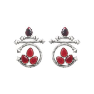 Binnis wardrobe contemporary red ruby stone kundan beautiful round shaped drop earring