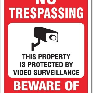 eSplanade No Trespassing Sign, Video Surveillance Sign, Beware of Dog Sign Sticker Decal - Easy to Mount Weather Resistant Long Lasting Ink - (Size -10"x14")