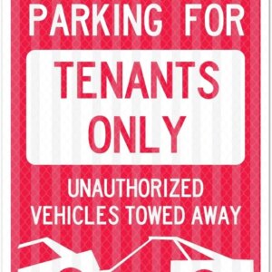 eSplanade Reserved Parking Sign, Tenants Parking Only Sign, No Parking Self Glowing Retro Reflective Sign Decal Sticker - Easy to Mount Weather Resistant Long Lasting Ink (Size 12"x18")