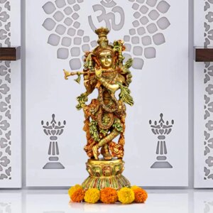 eSplanade Brass Radha Krishna Kishan Murti Idol Statue Sculpture | Pooja Idols | Home Decor (18 Inch)