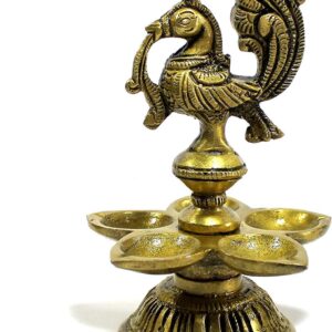 eSplanade - 5" Peacock Lotus Shaped Round Brass Diya | Oil Lamp | Home Decor | Brass Diya | Brass Deepam | Brass Lamps | Kuthu Vilakku | Oil Lamps for Home and Office