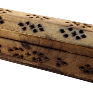 eSplanade Incense Stick Box Holder Dhoop Stand Ash Catcher Decorative Cones with Storage Compartment - Wooden - Brown - 12" Inches Length