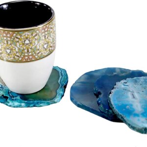 eSplanade Natural Agate Coasters Bar Beer Coffee Tea Coasters Set of 4 - Perfect Table Accessories Tableware (Blue)