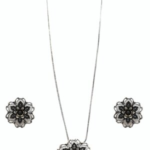 Binnis wardrobe green kundan flower pendant with finger Ring necklace set
